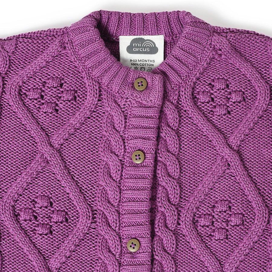 Misty Chunky Knitted Cardigan Baby Sweater For Girls Purple - Image 2