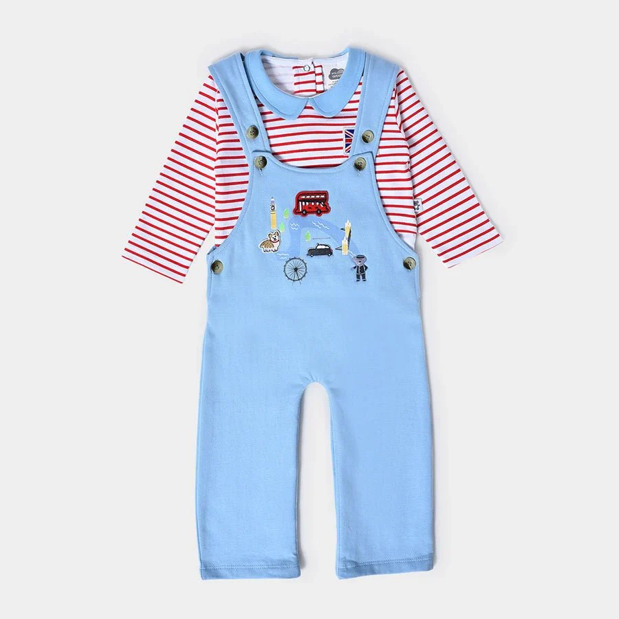 Misty Clear Sky Brushed Fleece Baby Dungaree Set