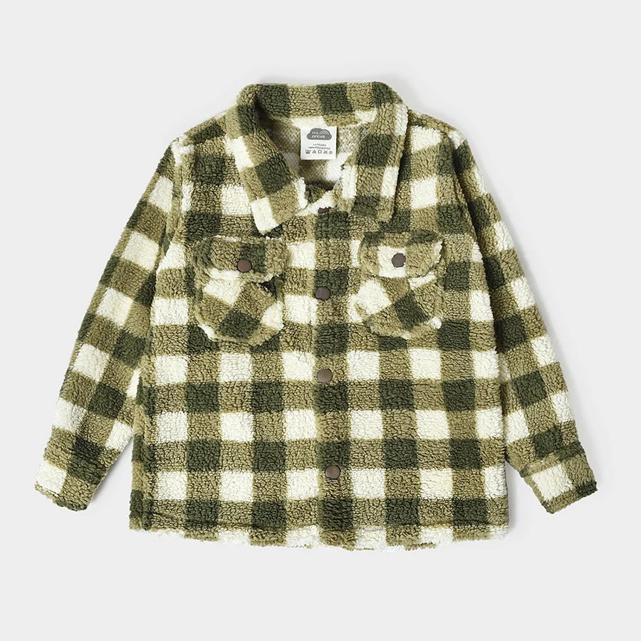 Misty Knitted Green Baby Boy Winter Shirts Sherpa Shacket