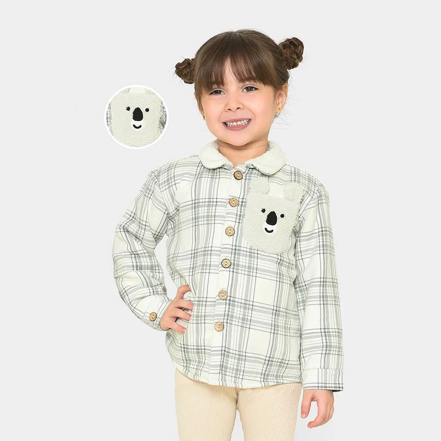 Misty Light Green Check Shirt For Kids