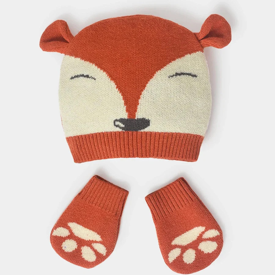 Misty Vixen Knitted Baby Cap & Mitten Set Rustic Cotton
