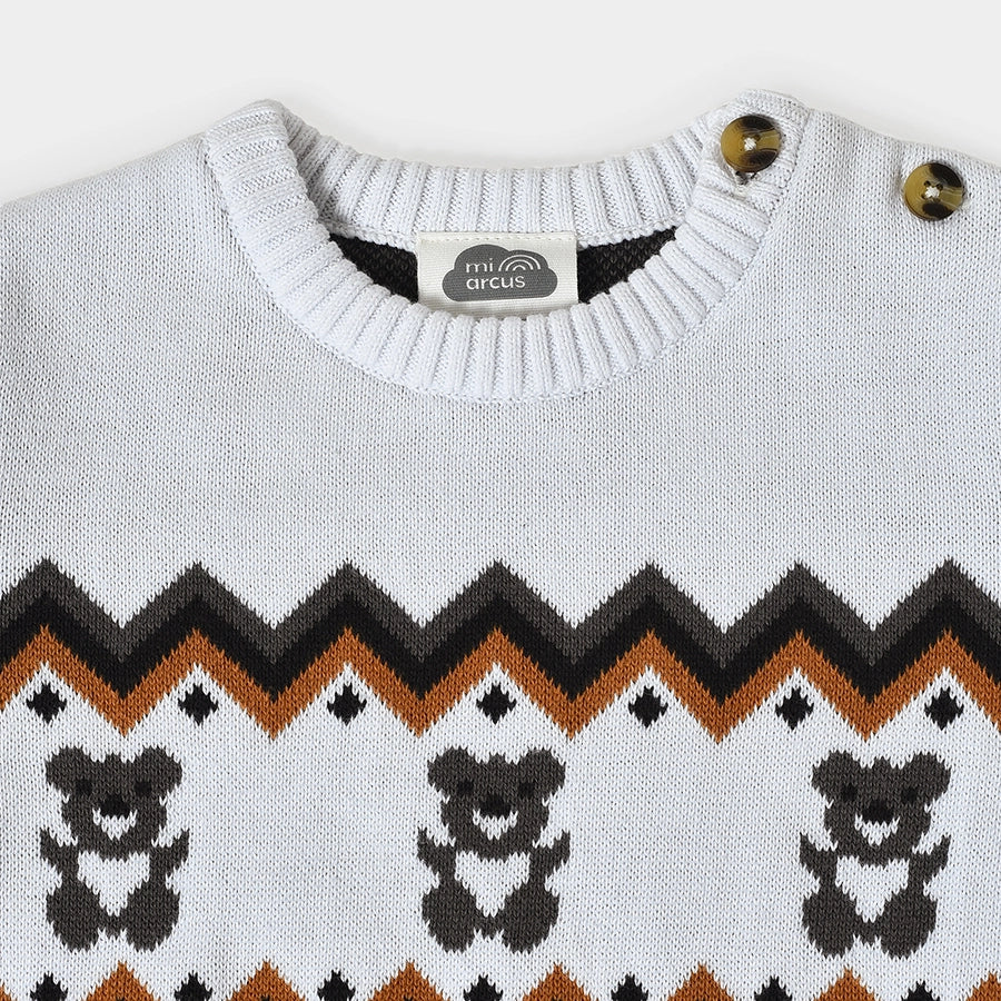 Misty Zig Zag Knitted White Baby Boy Sweater - Image 4