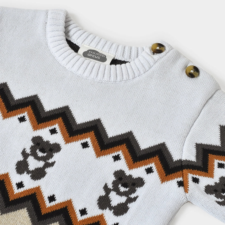 Misty Zig Zag Knitted White Baby Boy Sweater - Image 5