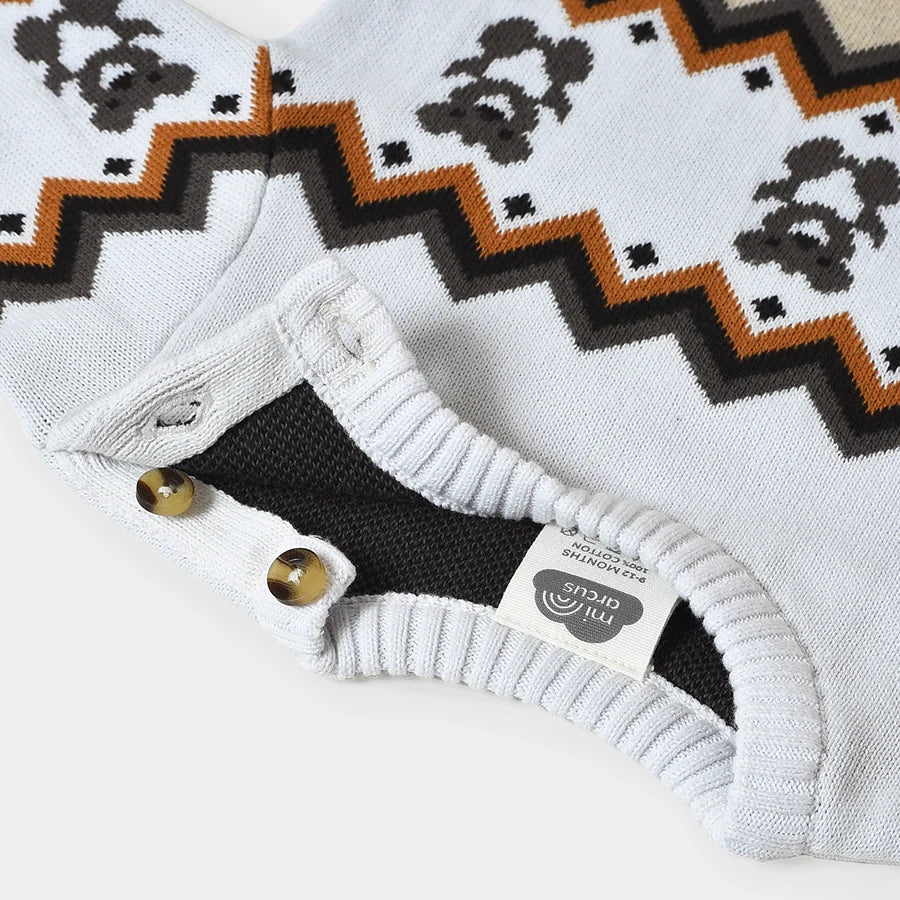 Misty Zig Zag Knitted White Baby Boy Sweater - Image 7