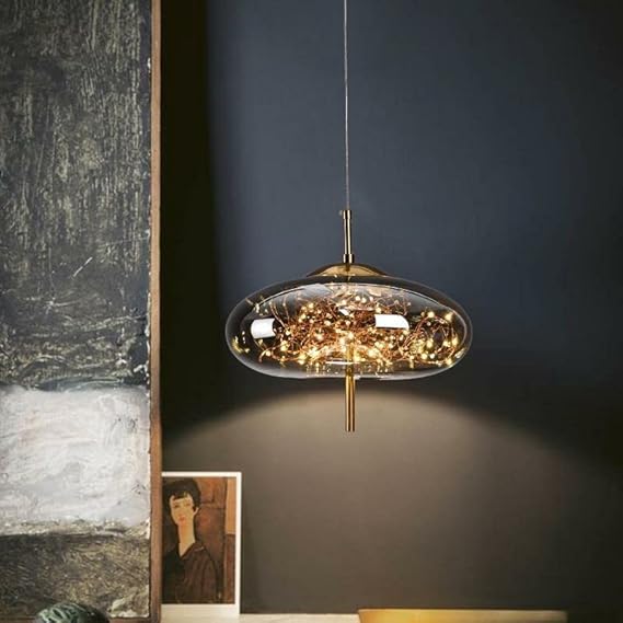 Modern Disk-Shaped LED Pendant Light with Starry Warm Glow – Golden Hanging Ceiling Lamp for Dining, Kitchen & Living Room Decor - Image 9