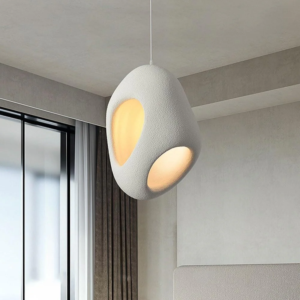 Modern Egg-Shaped Pendant Light in High-Density Polystyrene – Artistic White Hanging Ceiling Lamp for Living Room, Dining, Café & Bedroom Decor