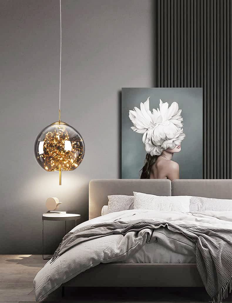 Modern Globe Pendant Light with Starry String LEDs – Golden Hanging Ceiling Light for Dining, Kitchen, Living Room & Hall Decoration - Image 6