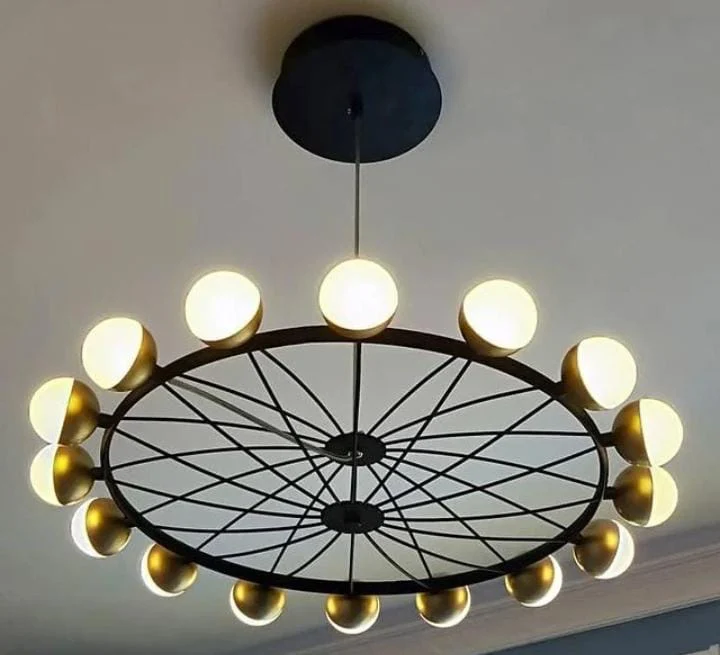 Modern Gold with Black metal 16 Led Chandelier- Round - Image 4