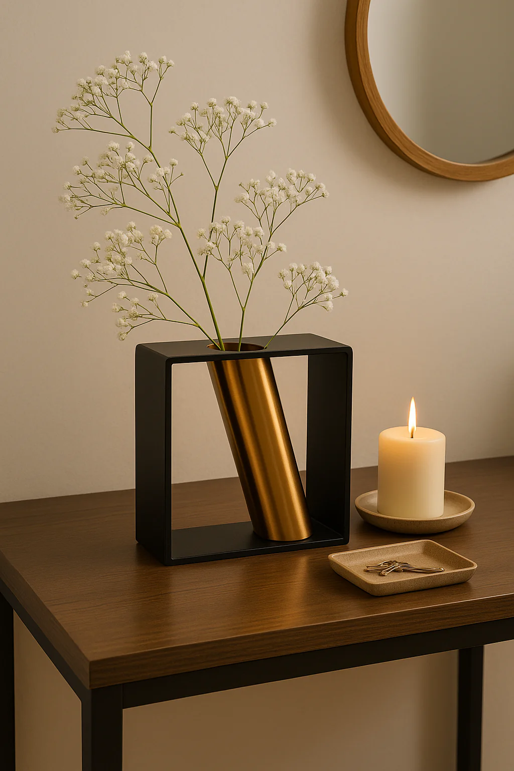 Modern Metal Frame Flower Vase with Golden Tube | Tabletop Decorative Centerpiece for Dining Table, Living Room & Office | (15 x 17 x 6 cm) - Image 5