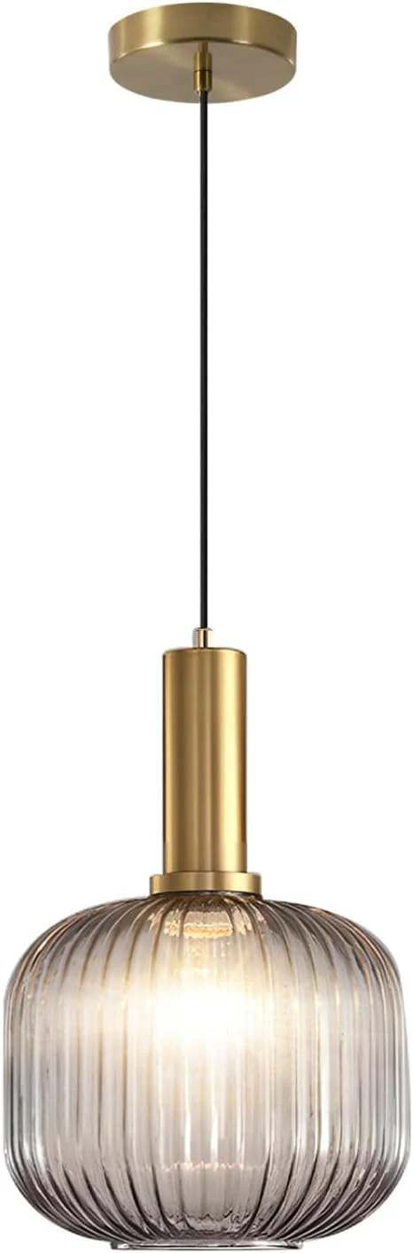 Modern Ribbed Glass Pendant Light with Gold Finish – Hanging Ceiling Lamp for Kitchen Island, Dining, Bedroom & Living Room - Image 4