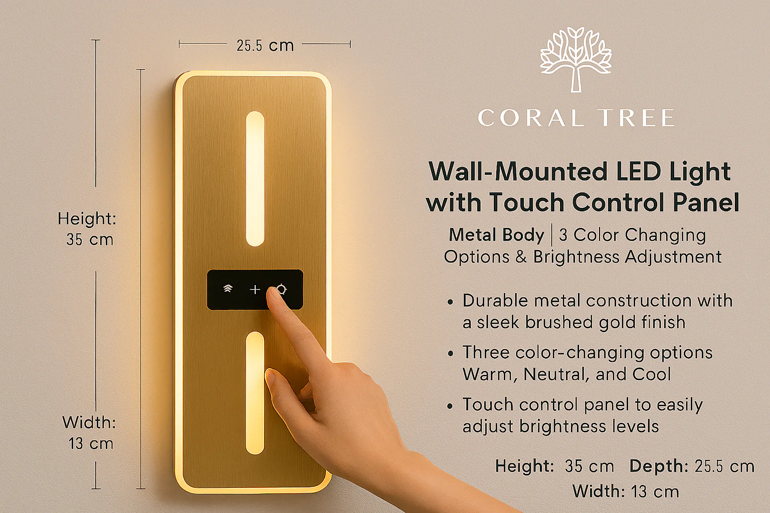Modern Touch Control Wall Light – Dual Strip LED, 3 Color Modes, Dimmable - Image 5