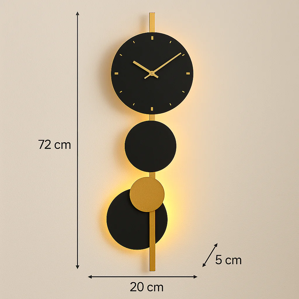 Modern Wall Clock with LED Backlight – Black & Gold Decorative Light Clock - Image 2