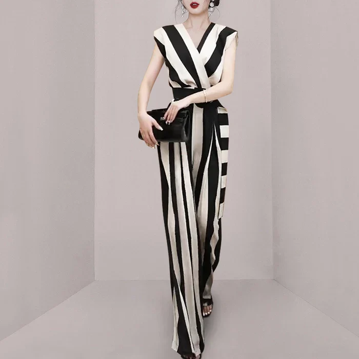 Monochrome Striped Jumpsuit