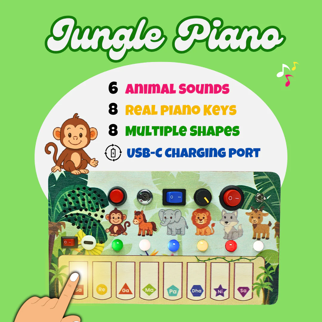 Montessori Jungle Piano-V10: 5-in-1 Wooden Musical Busy Board for Toddlers - Image 5