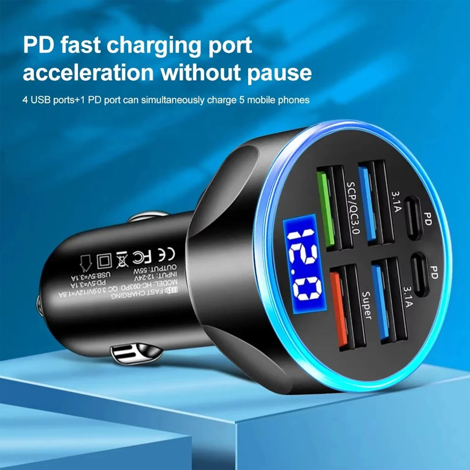 Multi-Port Fast Car Charger for 12V/24V Vehicles – 4-USB Smart Adapter - Image 3