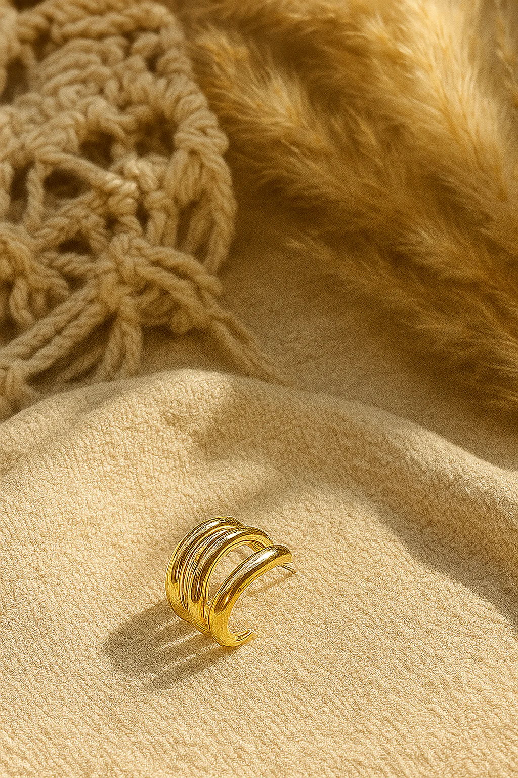 Multi-Ring Golden Huggie Earrings - Modern Statement Hoops - Image 2