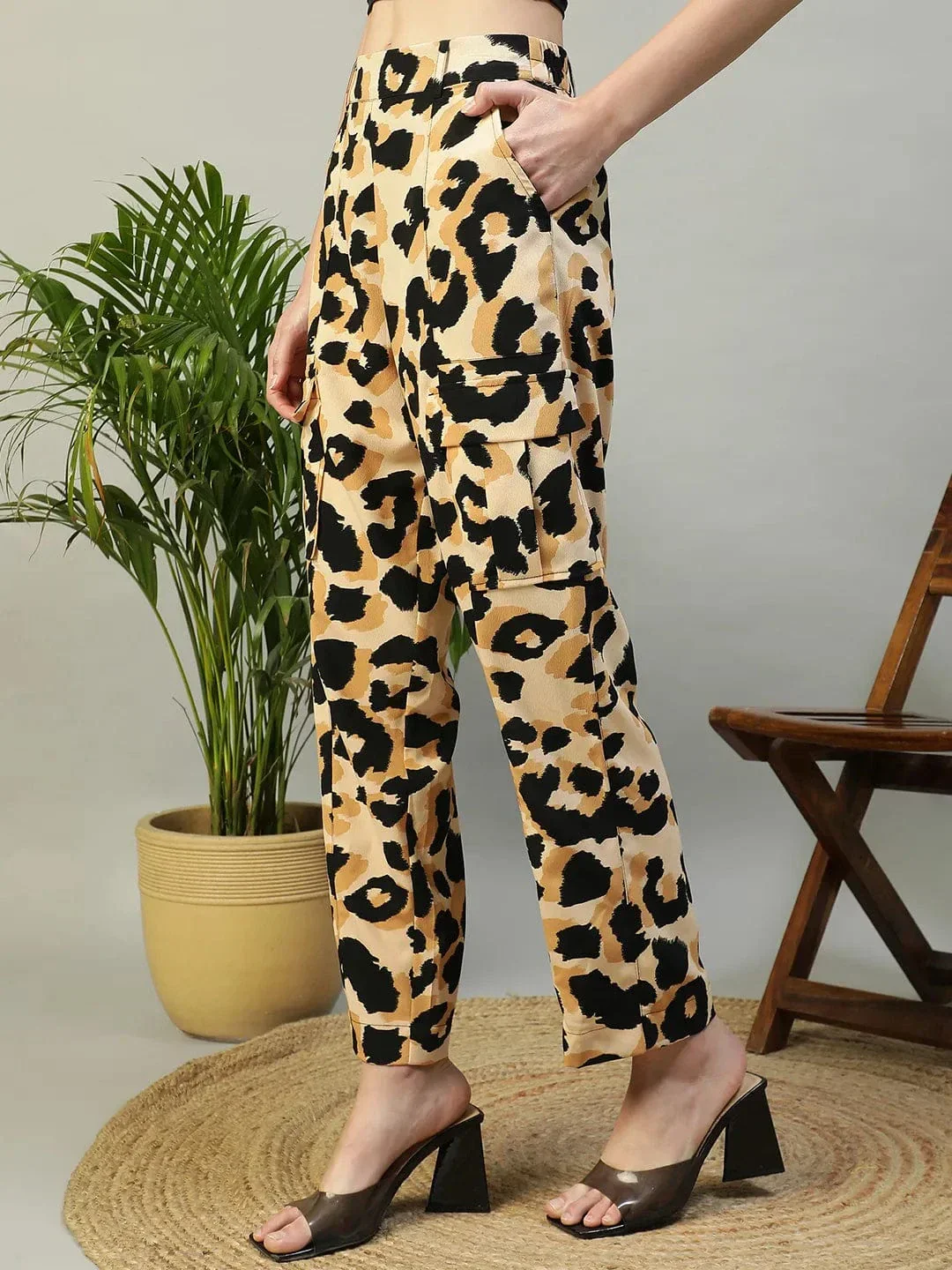 Multicolor Animal Print Elasticated Crargo Style Women Pant - Image 3
