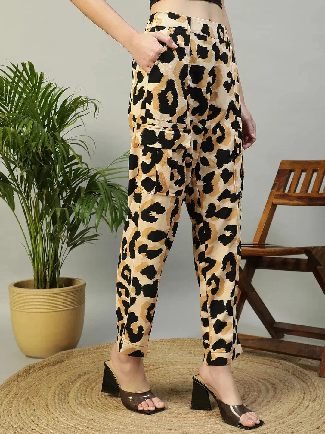 Multicolor Animal Print Elasticated Crargo Style Women Pant - Image 4