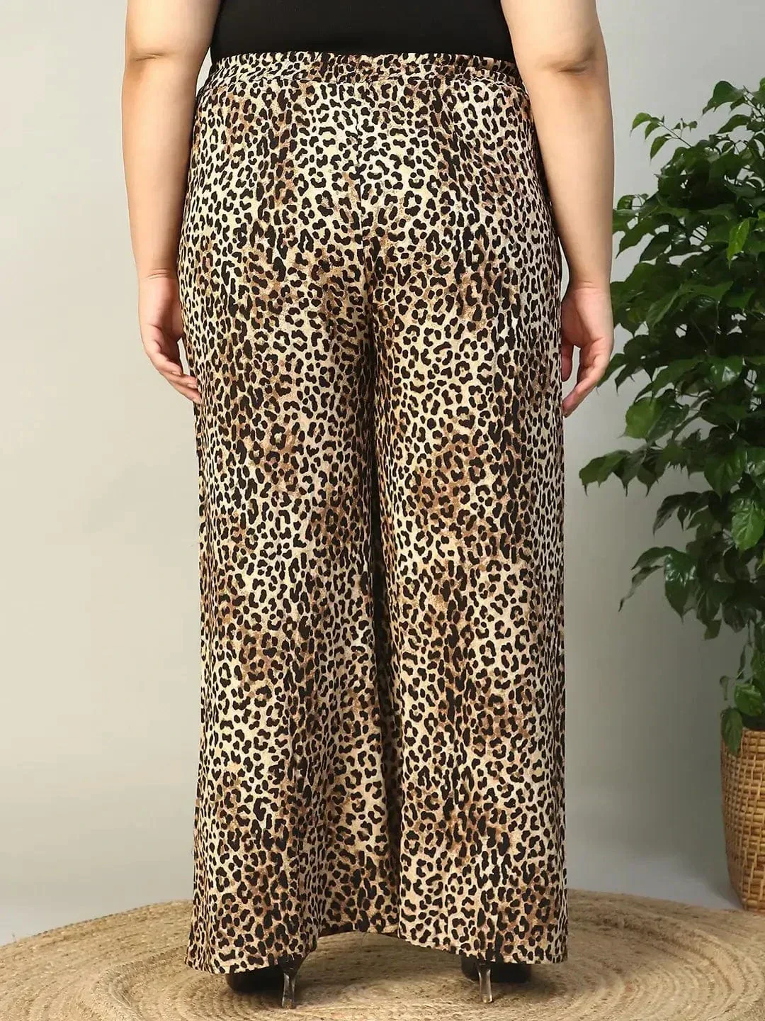 Multicolor Animal Print Elasticated With Tie-Up Detail Plus Size Women Flare Pant - Image 5
