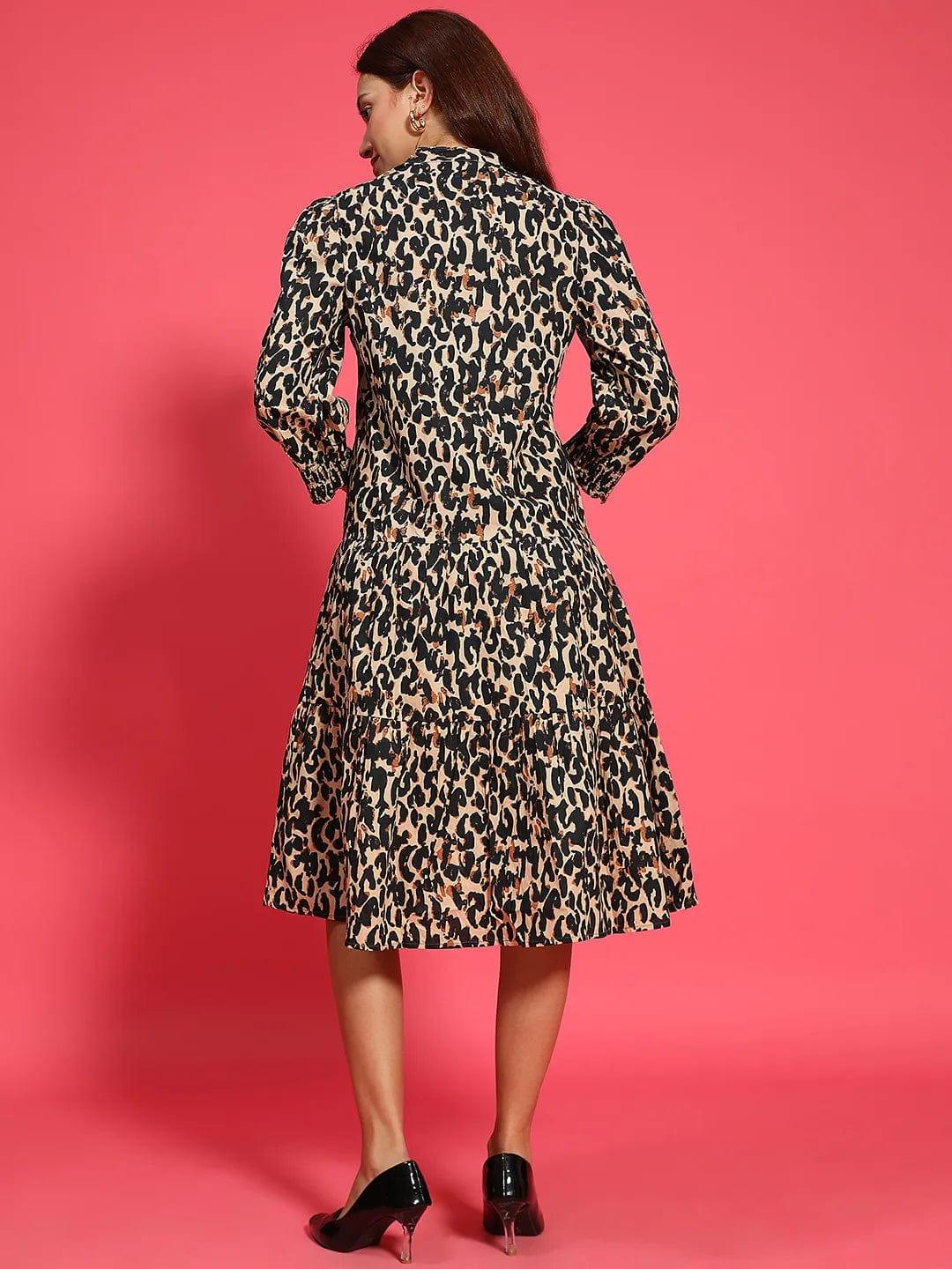 Multicolor Animal Print Mandarin Collar Long Sleeve Button Down Women Cotton Shirt Women Dress - Image 5
