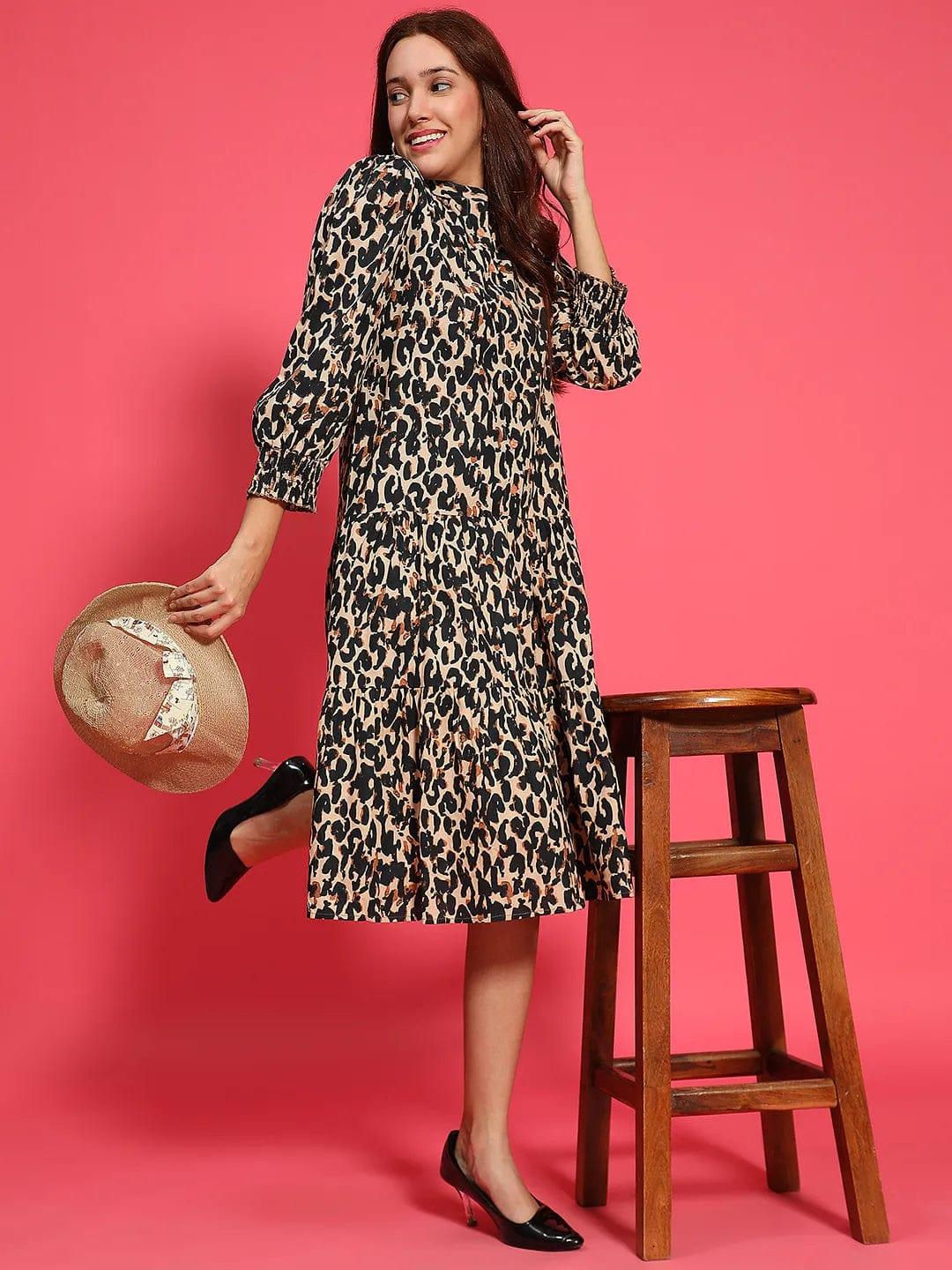 Multicolor Animal Print Mandarin Collar Long Sleeve Button Down Women Cotton Shirt Women Dress - Image 8