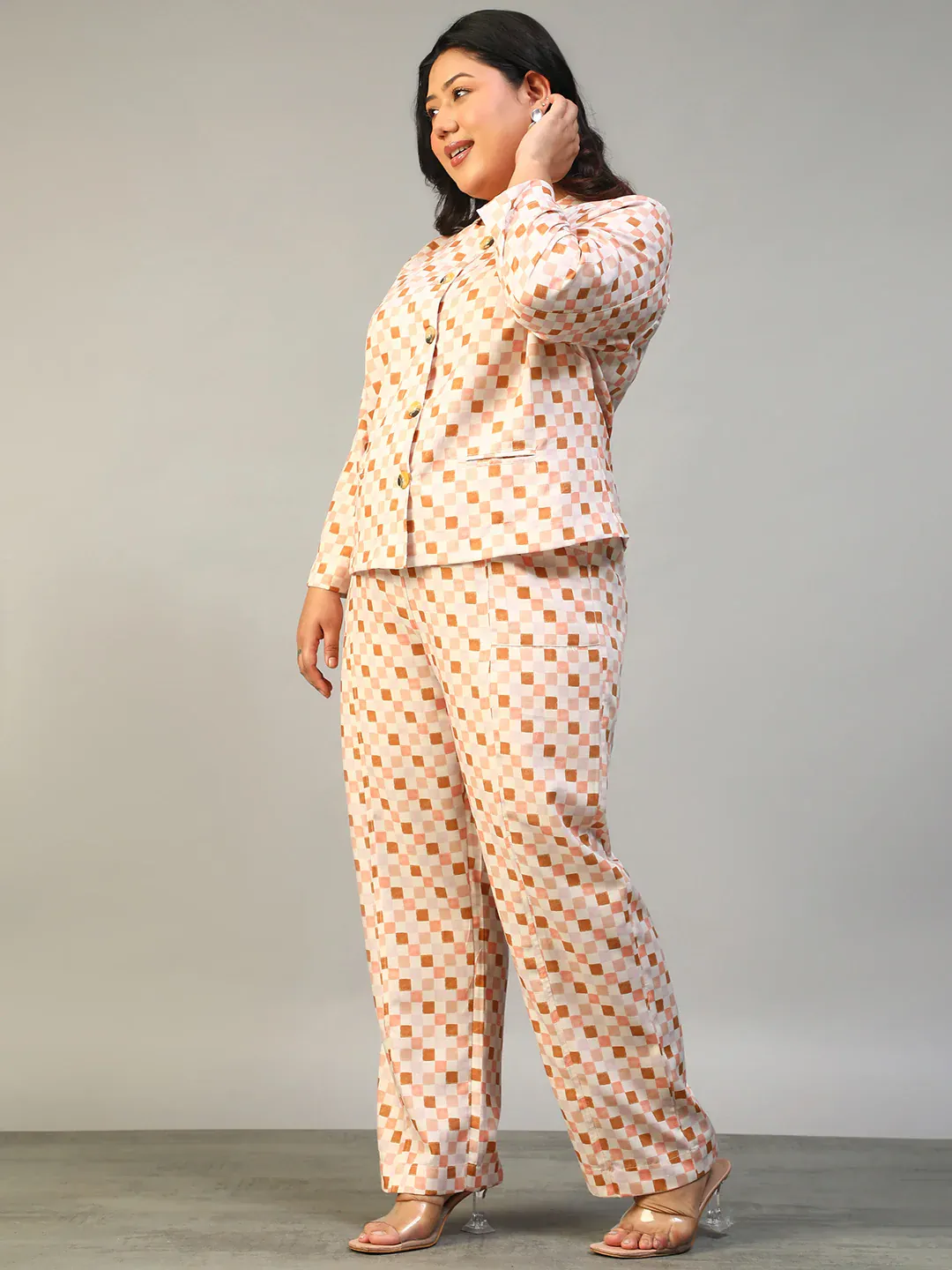 Multicolor Check Plus Size Women's Co-Ord Set - Image 7