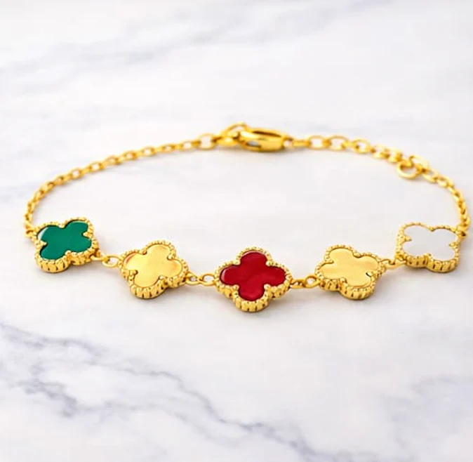 Multicolor Clover Bracelet for Women – Gold Chain Adjustable Charm Bracelet - Image 2