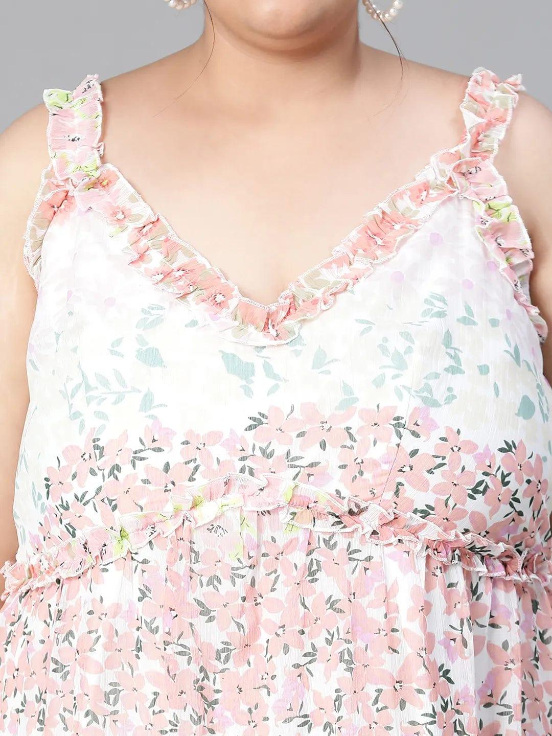 Multicolor Floral Print Knee-Length Plus Size Curvy Dress - Image 6