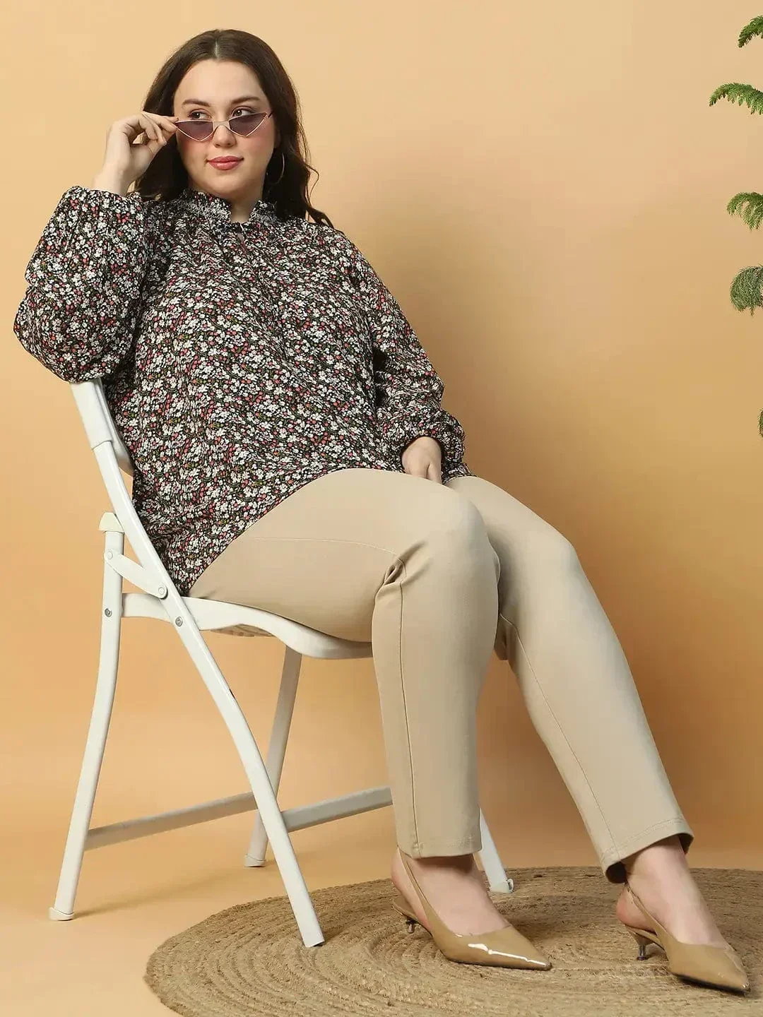 Multicolor Floral Print Long Sleeve Smocking Detail Plus Size Women Top - Image 7