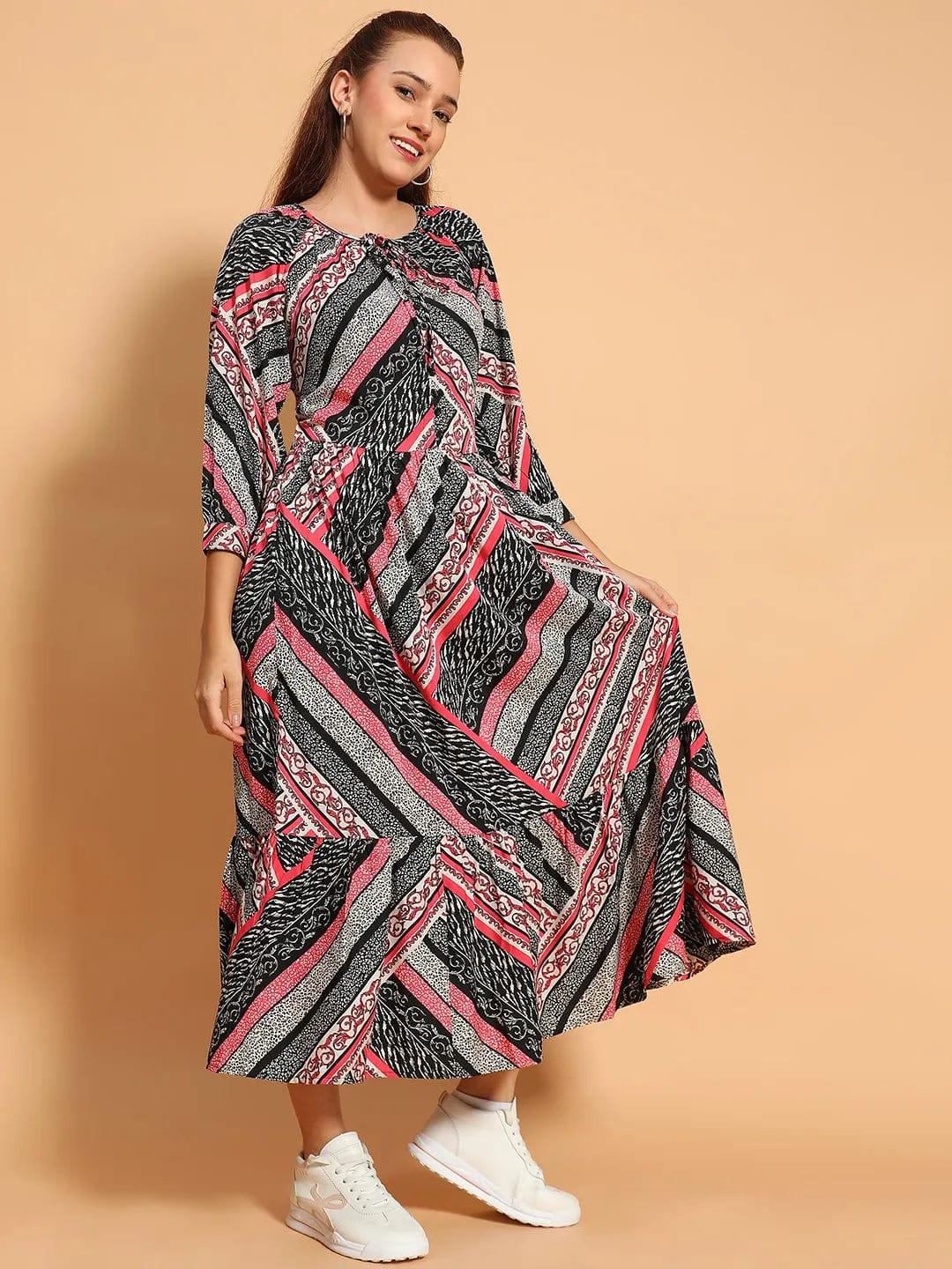 Multicolor Floral Print Long Sleeve Women Maxi Dress - Image 5