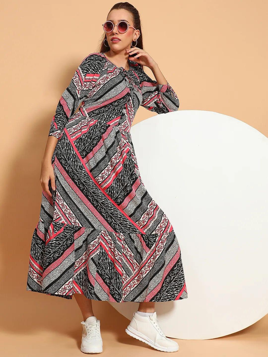 Multicolor Floral Print Long Sleeve Women Maxi Dress - Image 8