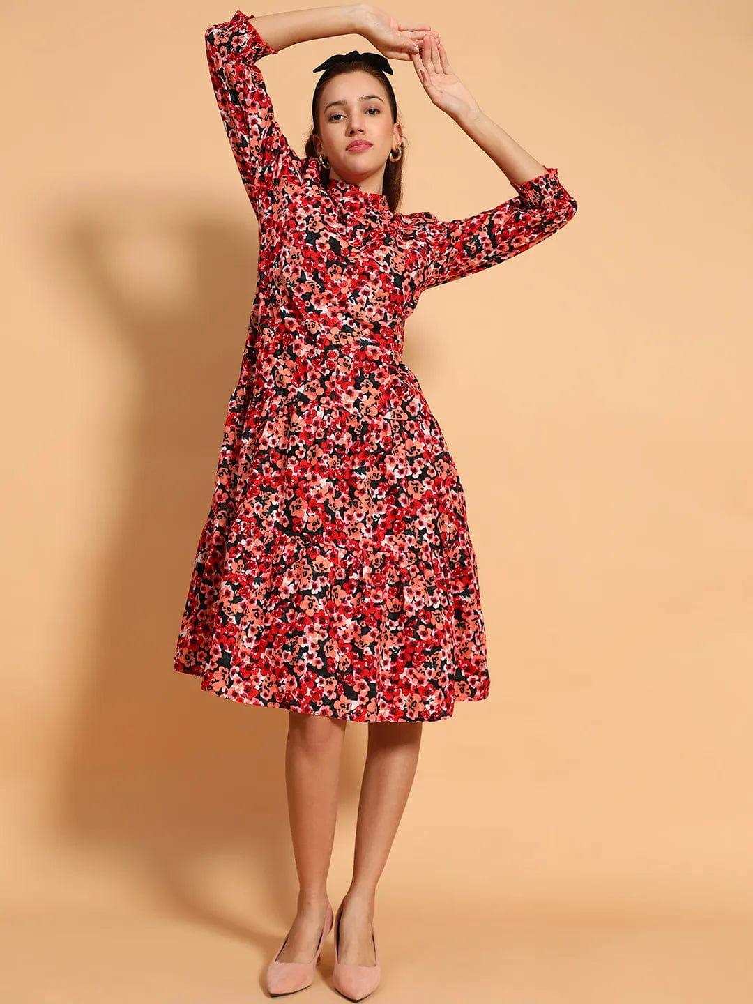 Multicolor Floral Print Mandarin Collar Long Sleeve Button Down Women Cotton Shirt Women Dress - Image 2
