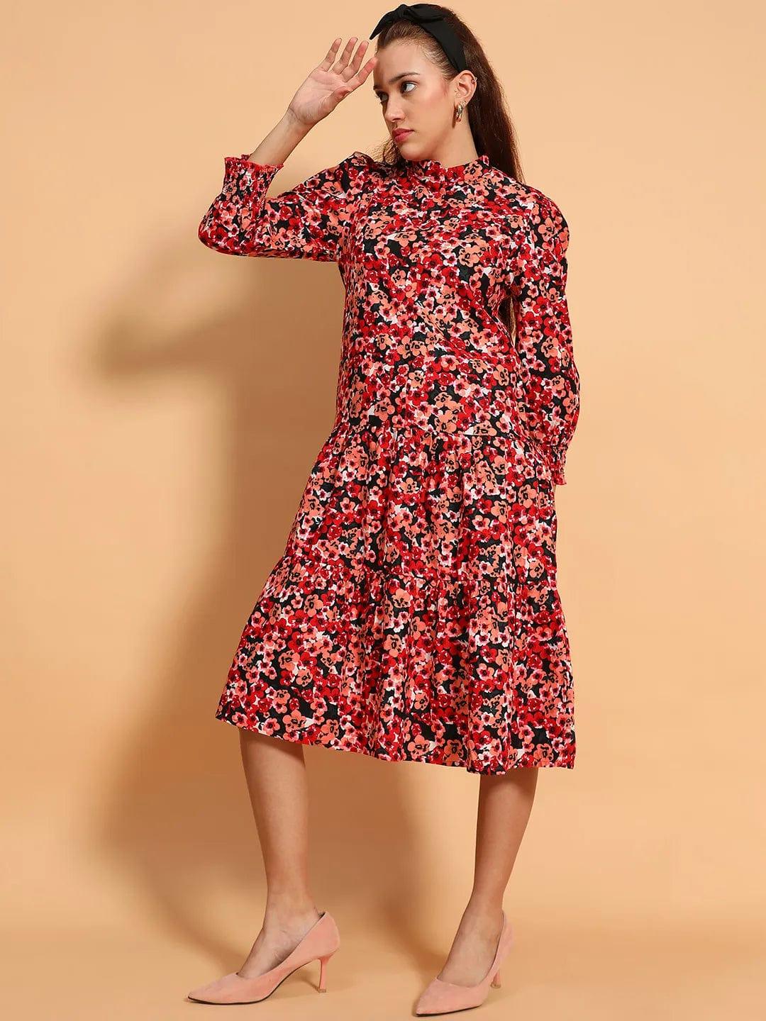 Multicolor Floral Print Mandarin Collar Long Sleeve Button Down Women Cotton Shirt Women Dress - Image 4
