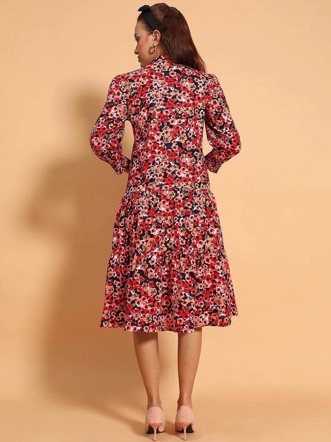 Multicolor Floral Print Mandarin Collar Long Sleeve Button Down Women Cotton Shirt Women Dress - Image 6