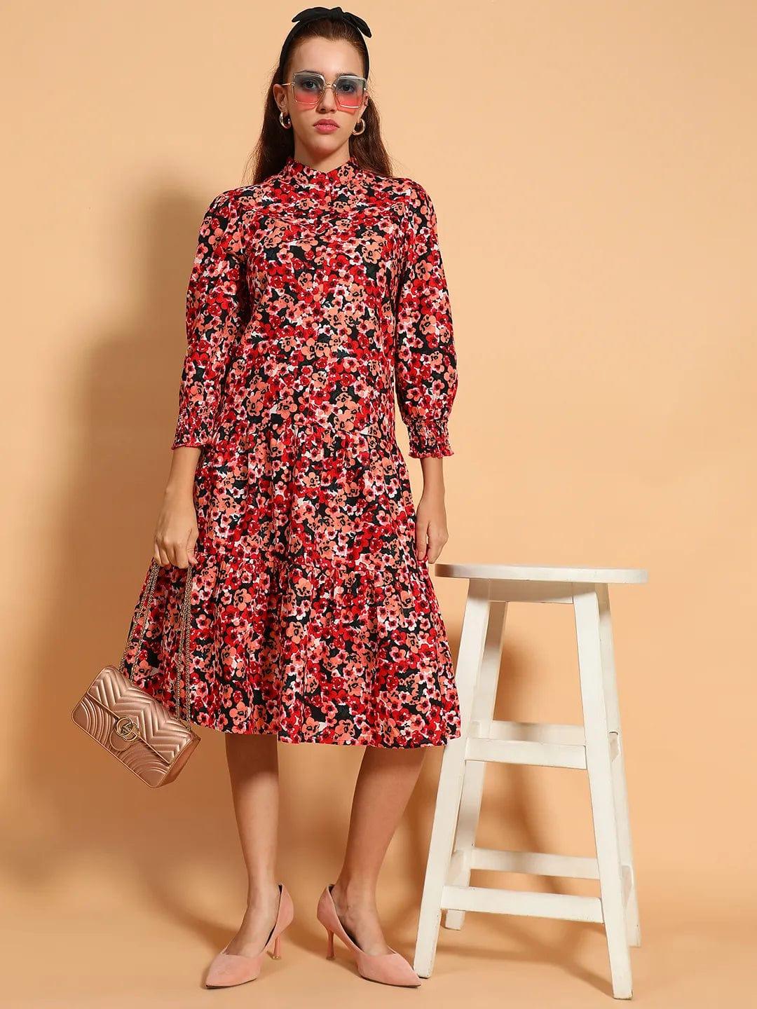 Multicolor Floral Print Mandarin Collar Long Sleeve Button Down Women Cotton Shirt Women Dress - Image 8
