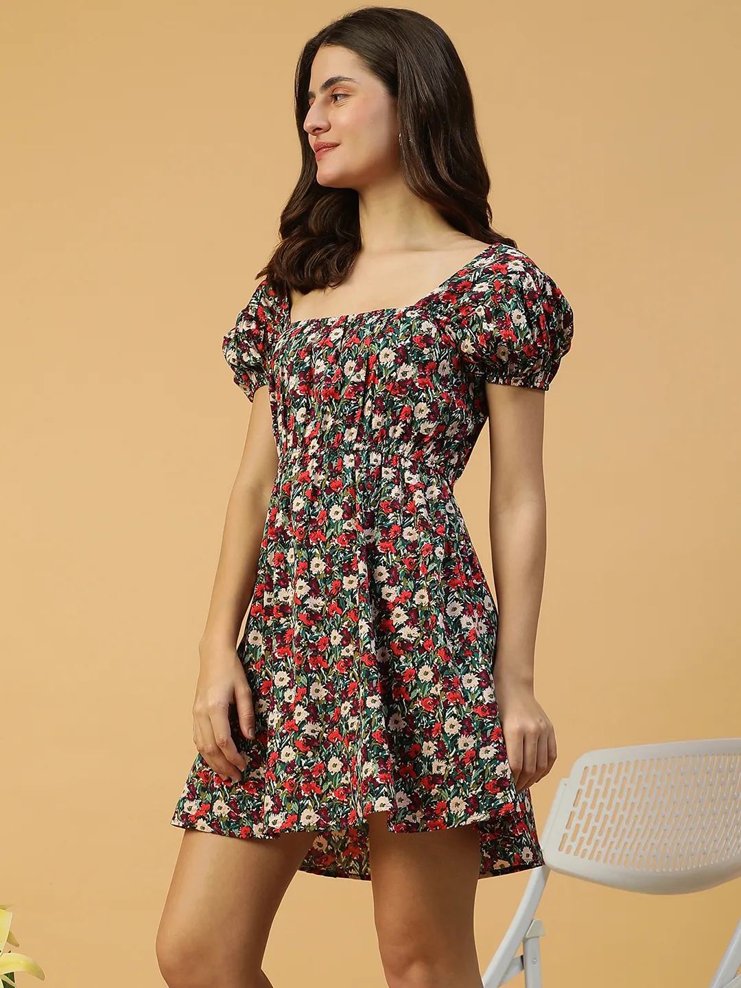 Multicolor Floral Print Short Sleeve Elasticated Women midi dress - Image 5