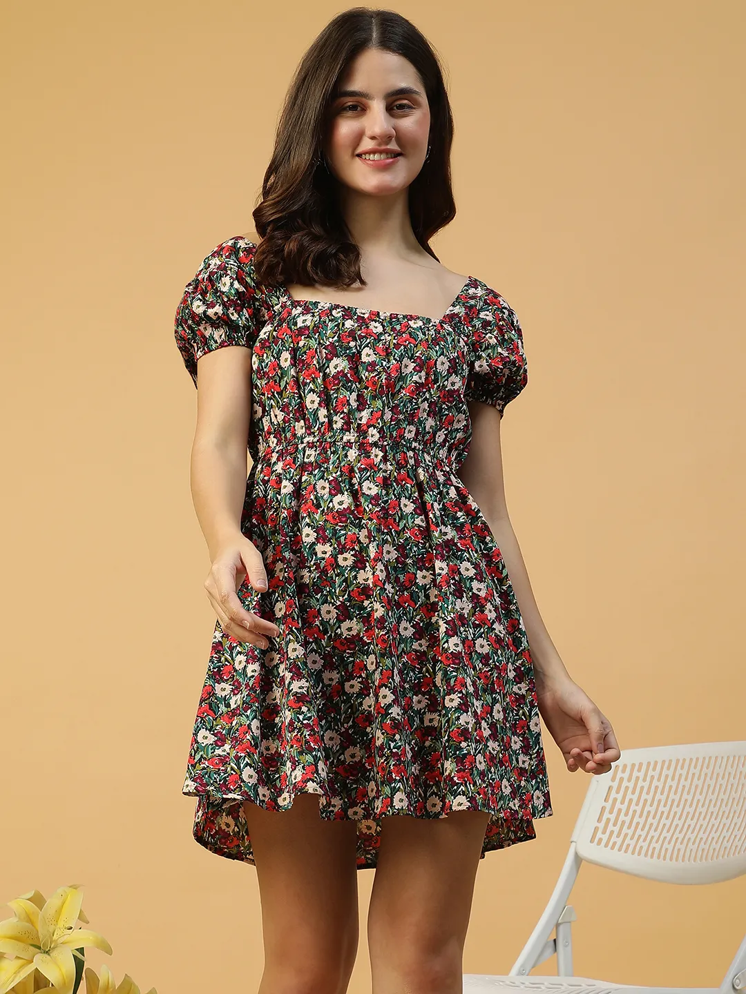 Multicolor Floral Print Short Sleeve Elasticated Women midi dress - Image 7