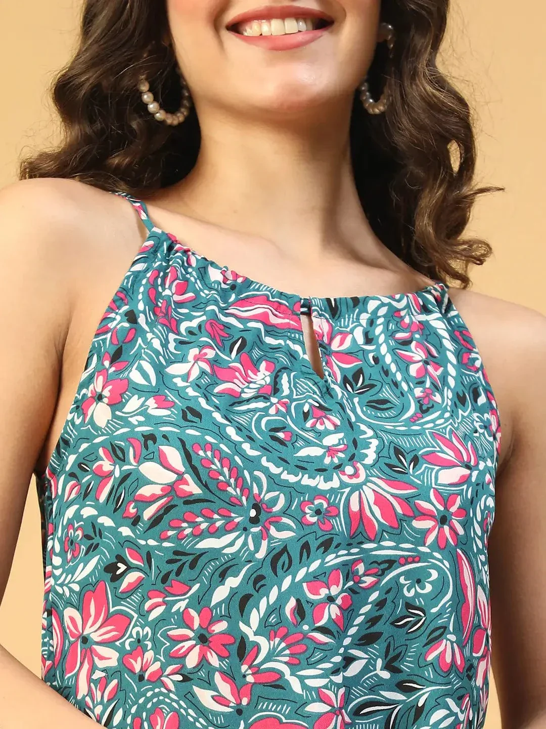 Multicolor Floral Print Shoulder Strap Long Flare Maxi Women Dress - Image 7