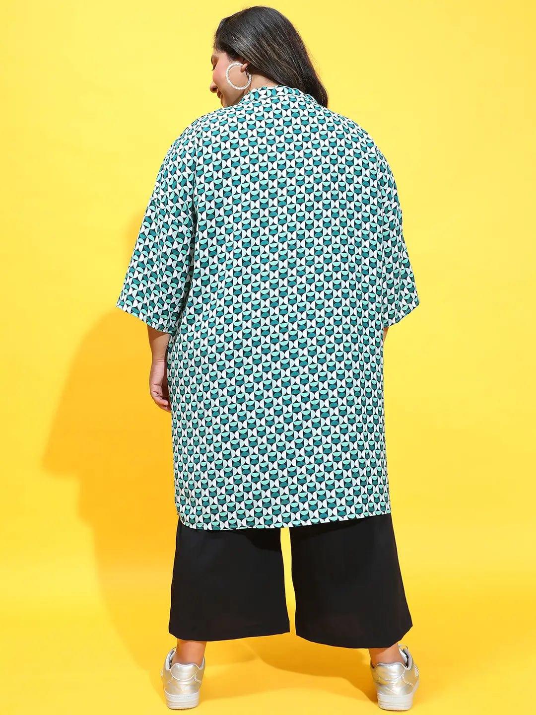Multicolor Printed Open Collar Plus Size Snaky Shrug - Image 5