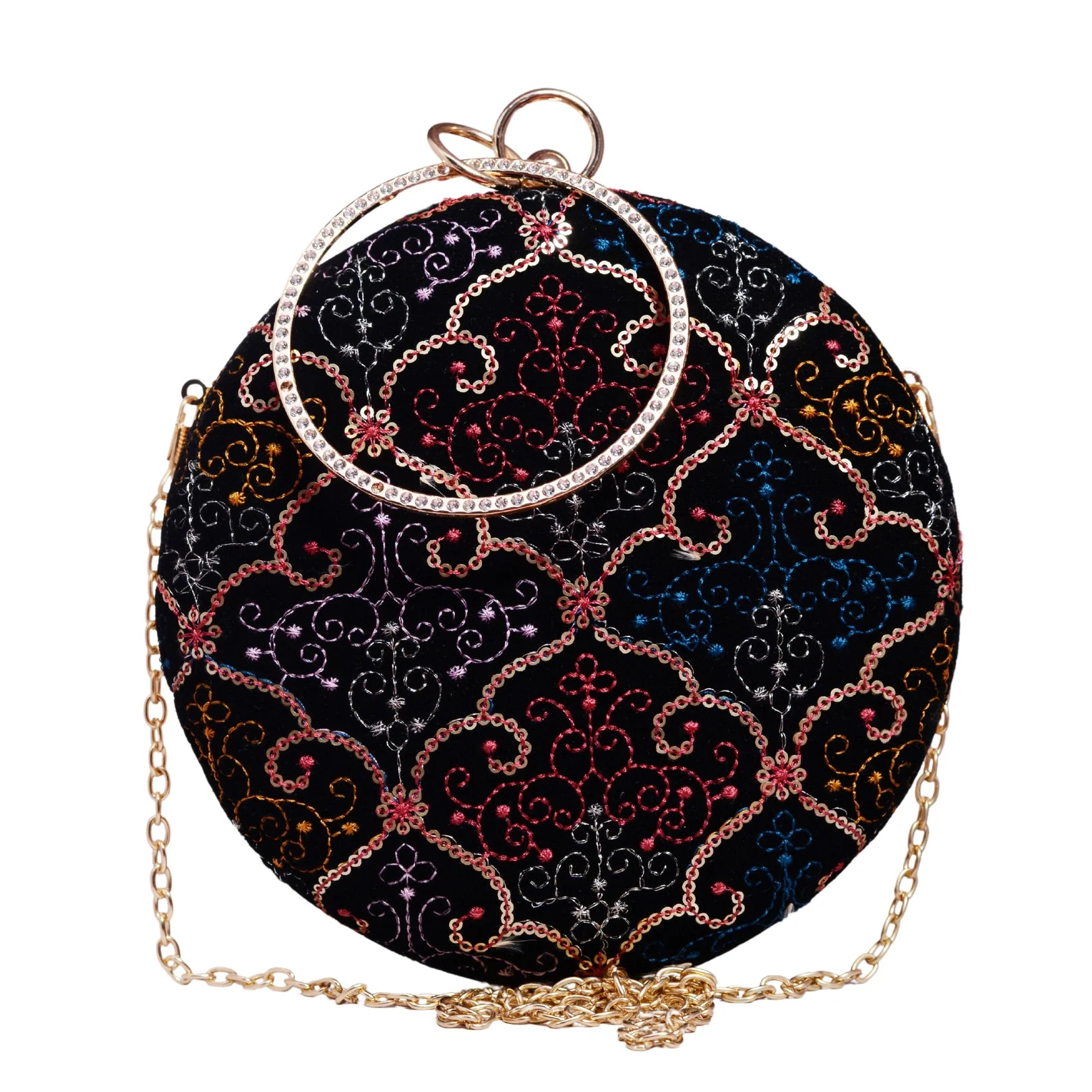 MultiColour Sequin Embroidered Round Clutch - Image 2