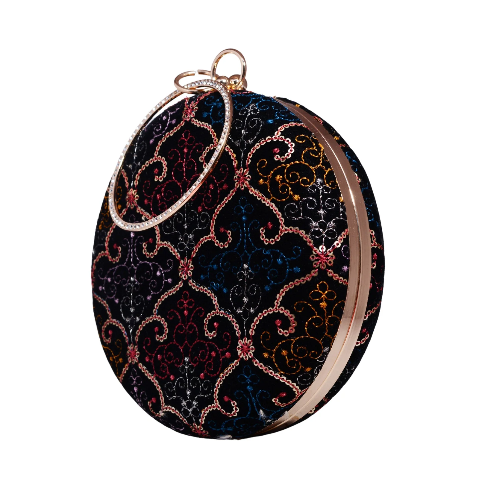 MultiColour Sequin Embroidered Round Clutch - Image 3