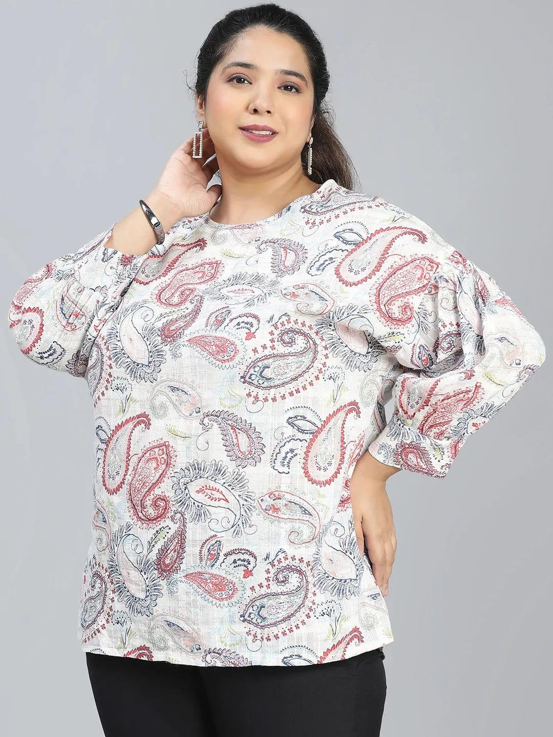 Multihued Printed Plus Size Casual Top - Image 4