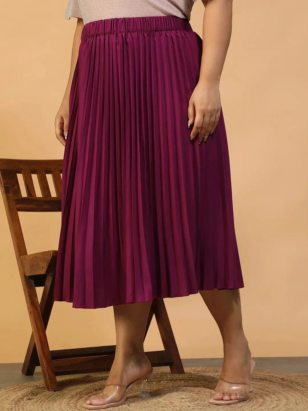 Muse Putple Elasticated Pleated Plus Size Women Skirt - Image 3