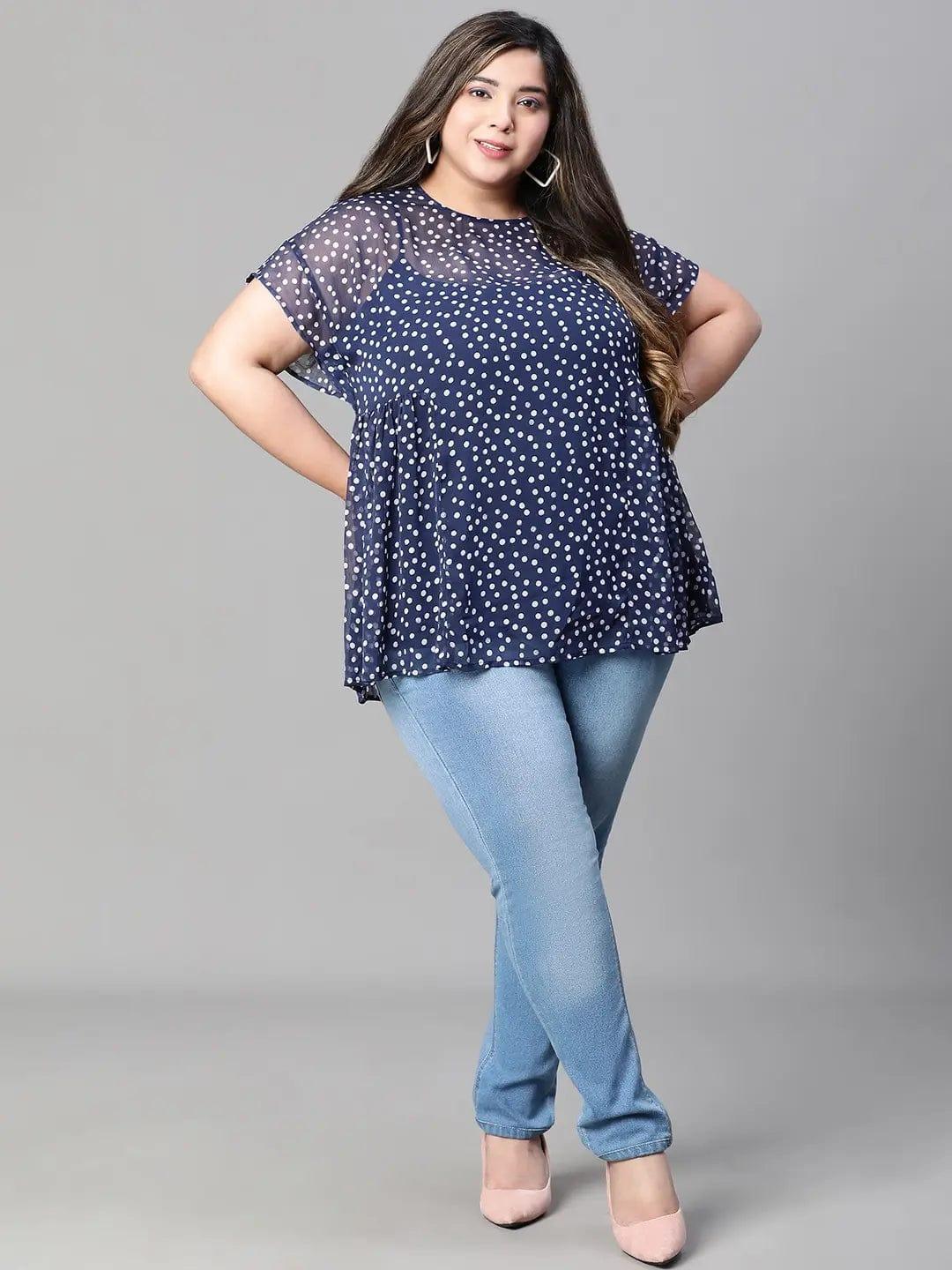 Must Have Navy Blue Polka Print Plus Size Loopy Top - Image 2