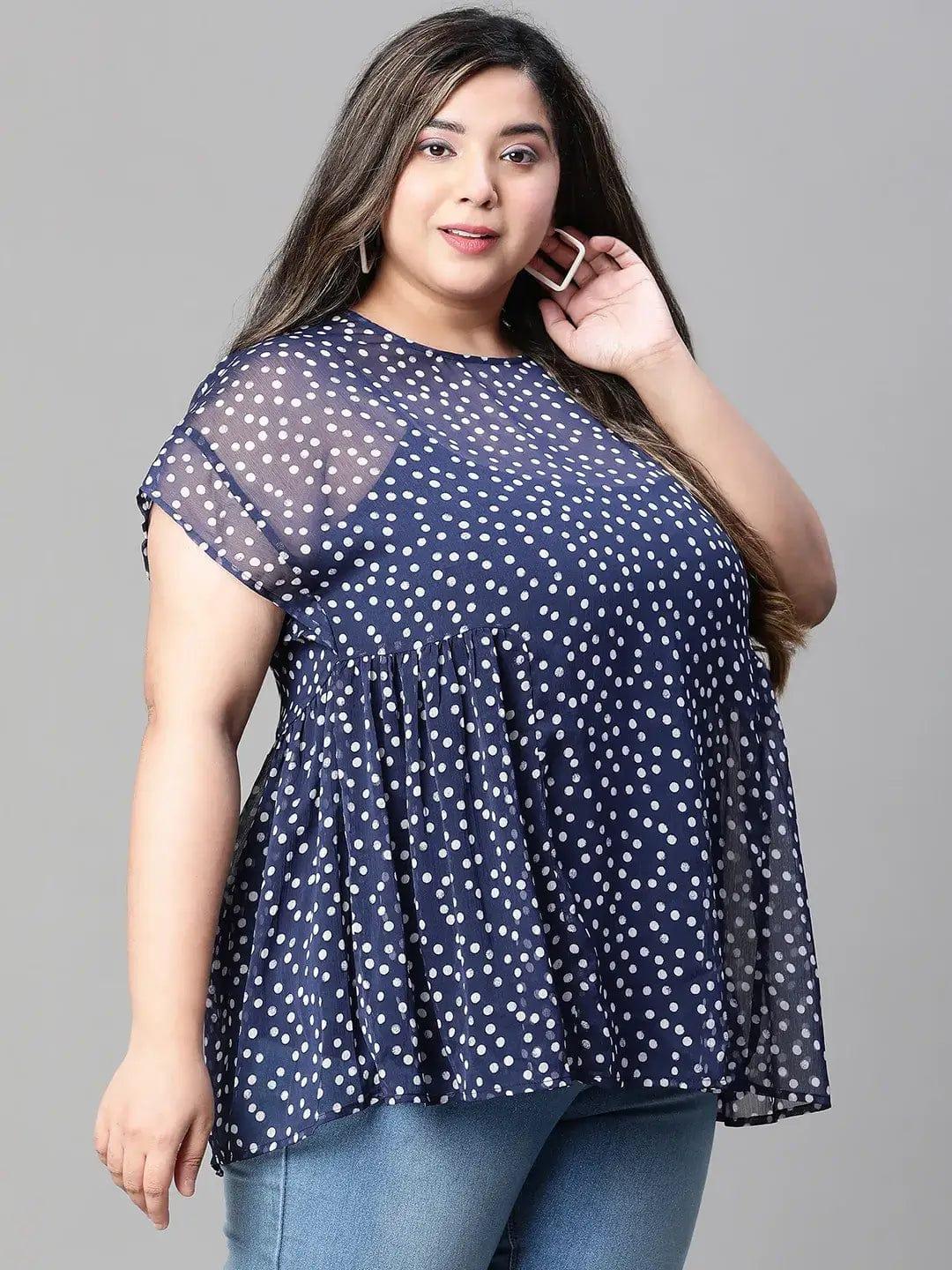 Must Have Navy Blue Polka Print Plus Size Loopy Top - Image 4
