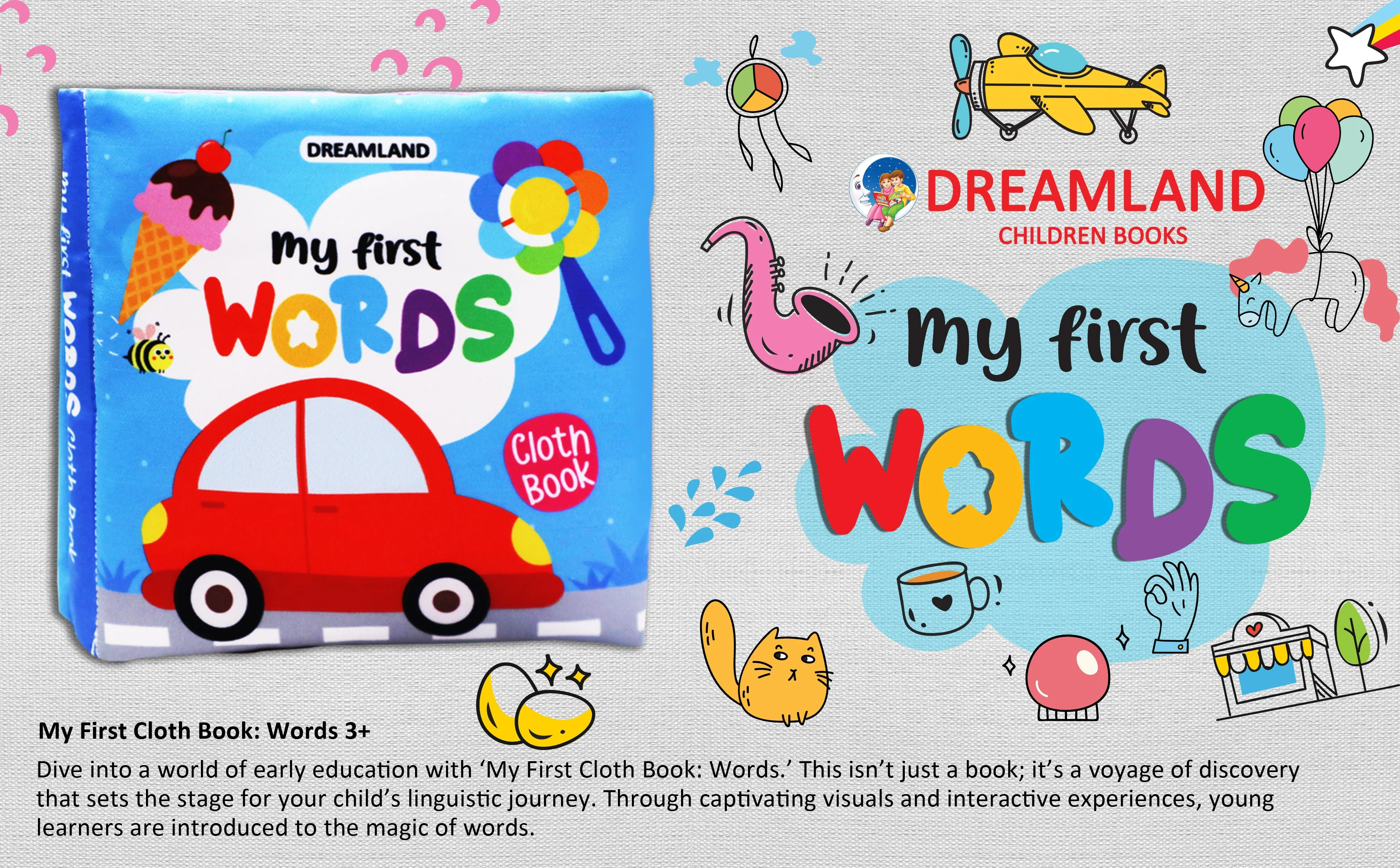 My First Words Cloth Book with Squeaker and Crinkle Paper Cloth Books for Toddler Kids - Image 8