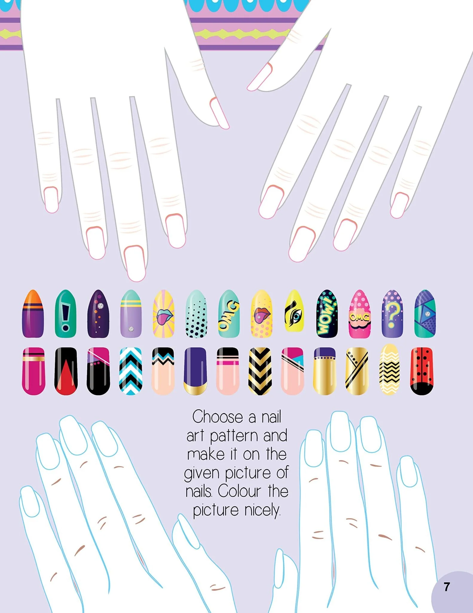 Nail Art and Hair Style Colouring and Sticker Activity Book for Kids Age 3 -6 years- Create and Colour Your Own Nail Art with 100+ Glitter Stickers - Image 3