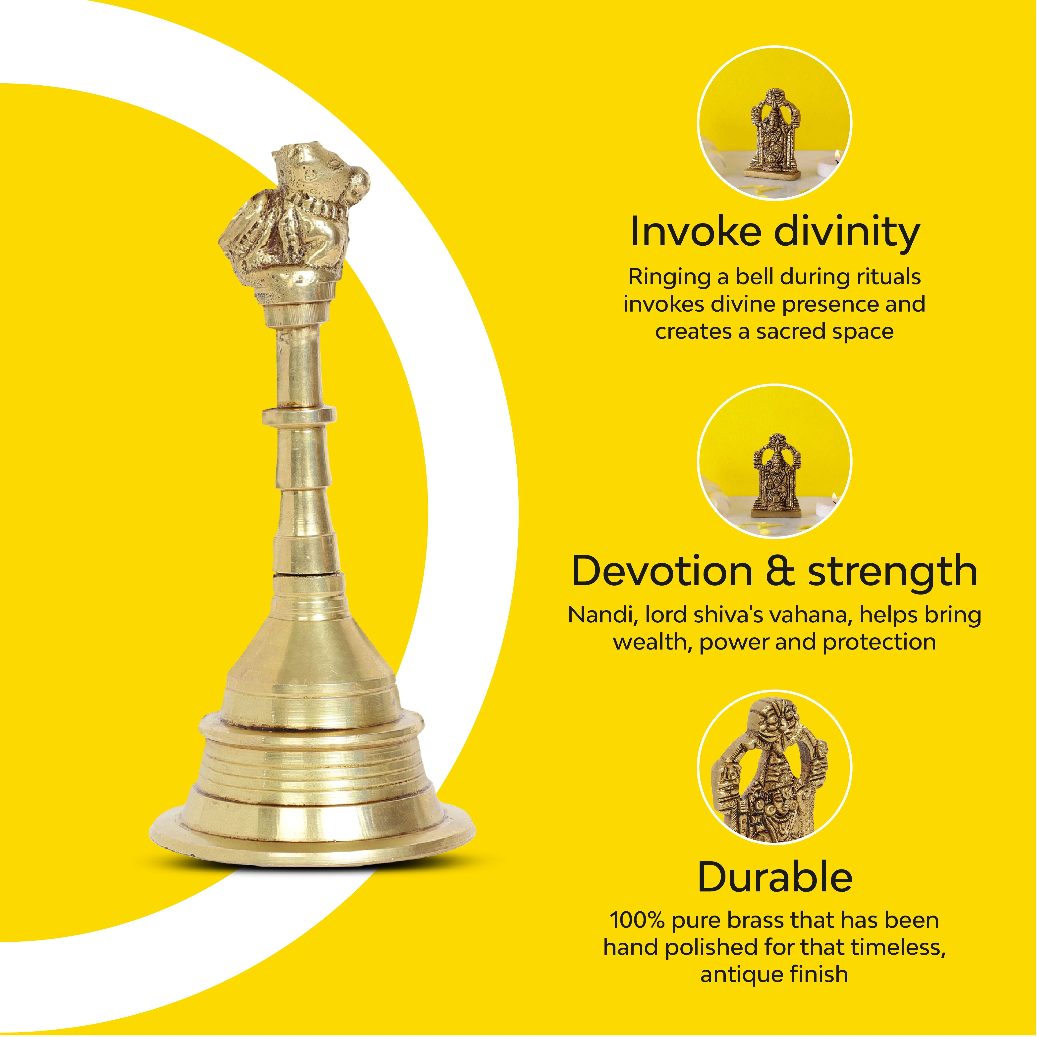 Nandi Brass Prayer Bell | 100% Pure Brass - Image 6