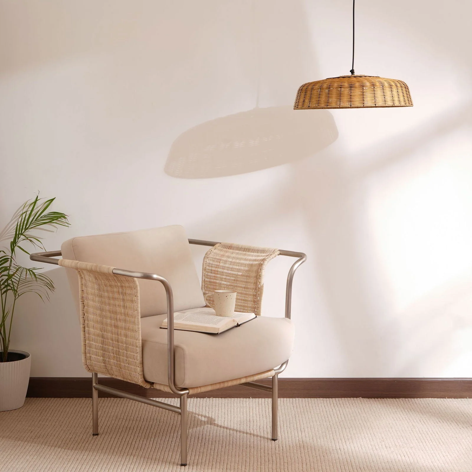 Natural Opulence Pendant Light - Ergonomic Conical Design, Natural Rattan And Cane