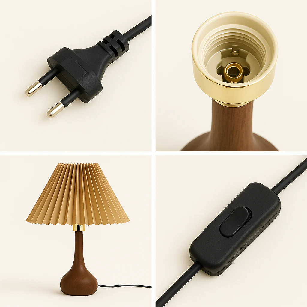 Natural Wooden Table Lamp with Pleated Shade - Image 3